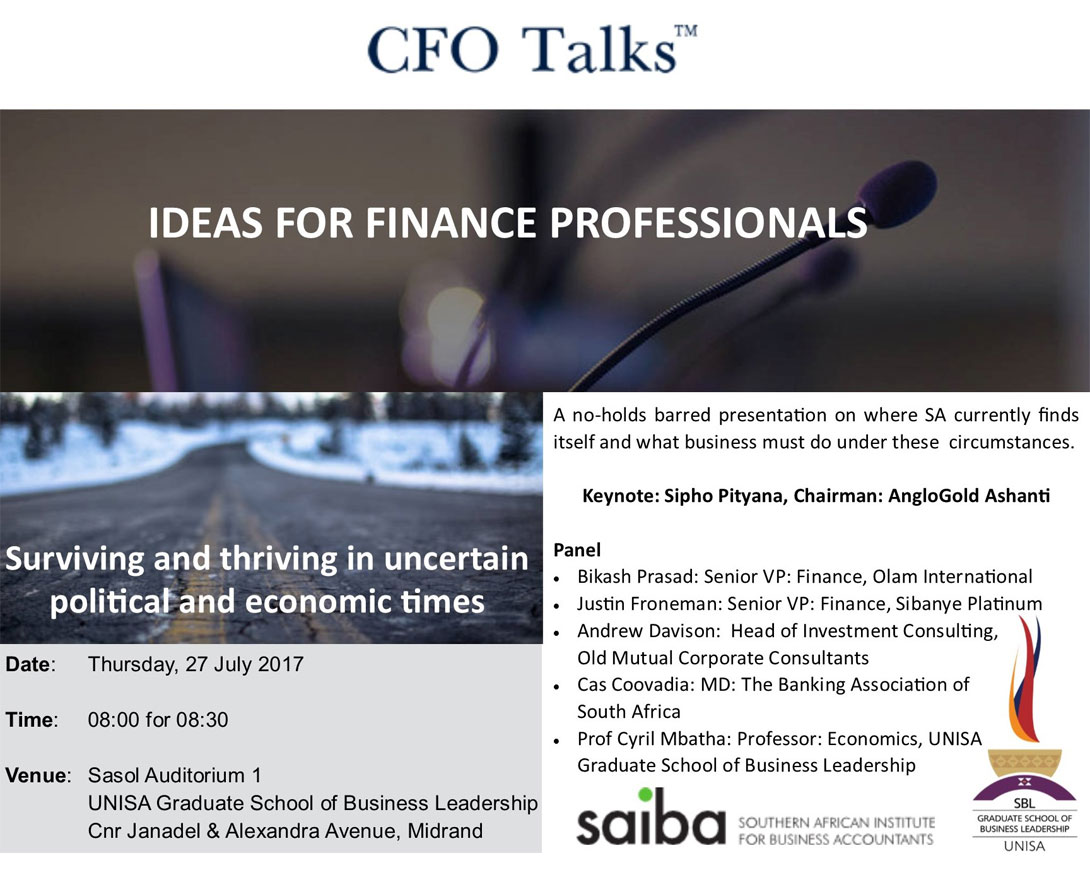 CFO Talks 27 July:  “Surviving and thriving under uncertain political and financial times” click here for more information